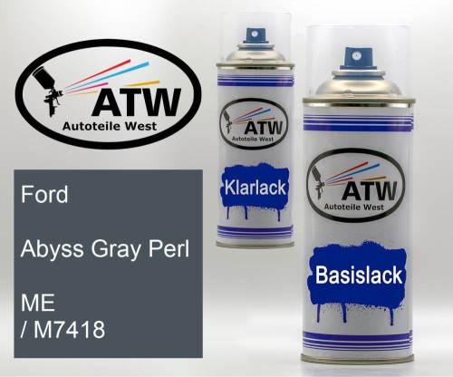 Ford, Abyss Gray Perl, ME / M7418: 400ml Sprühdose + 400ml Klarlack - Set, von ATW Autoteile West.